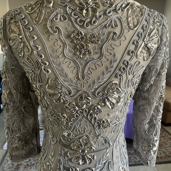 Sue Wong Nocturne Beaded Cocktail Dress 3/4 Sleeve V-Neck Sheath Size 2 - Picture 9 of 9